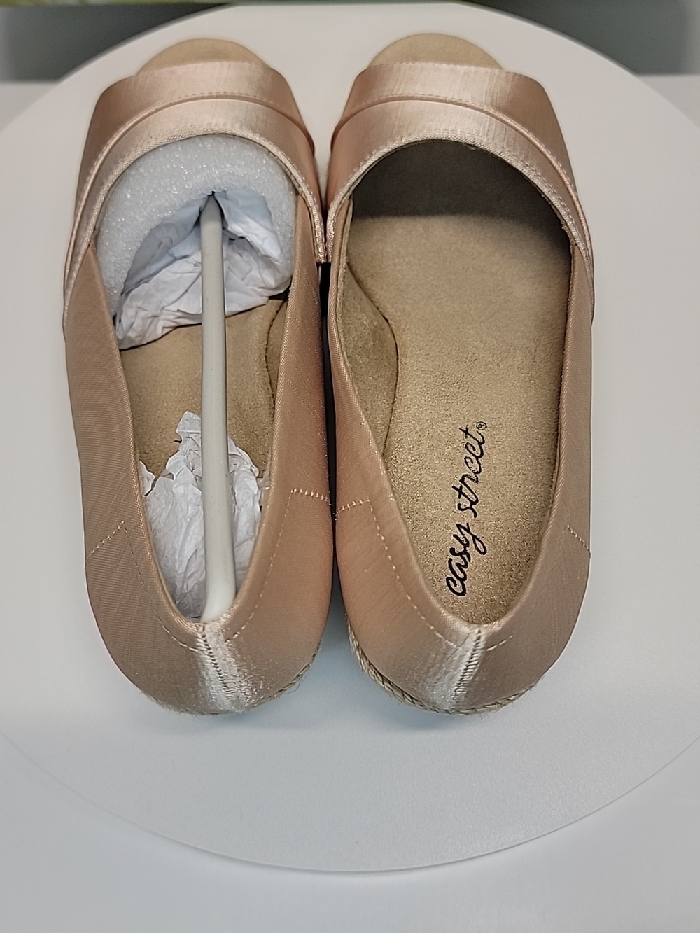 EASY STREET NEW IN BOX SILK PEEP-TOE ESPADRILLE WEDGE SHOES - Picture 8 of 15